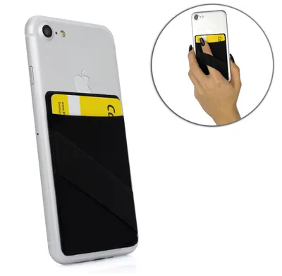 Produktbild von Selbsthaftender Kartenhalter [1 Fach + Fingerhalterung] für Smartphone RFID Bloc