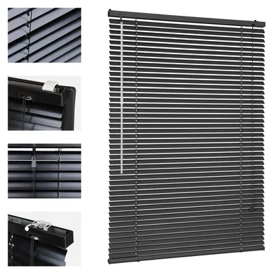Produktbild von Sekey Klemmfix-Jalousie für Fenster freihängend, 25mm Alu-Lamellen, mit Bohren, inklusive Montagematerial Aluminium-Jalousie ohne Bohren, 80x130cm,Schwarz