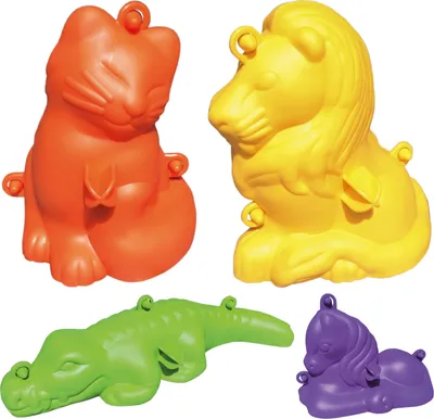 Produktbild von EDUPLAY 160183 3D Sandformen groß outdoor, 1 x Katze, 1 x Pony, 1 x Löwe, 1 x Krokodil, mehrfarbig, 4-teilig (1 Set)