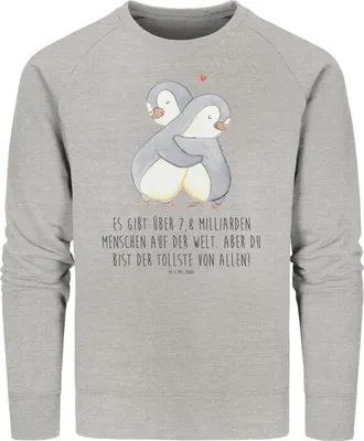 Produktbild von Mr. & Mrs. Panda Bio Pullover Pinguine Kuscheln Größe S - Heather Grey - Geschenk, Sweatshirt, Baumwoll, Freundin, Jahrestag, Pulli, Freund, Hochzeitstag, für Frauen