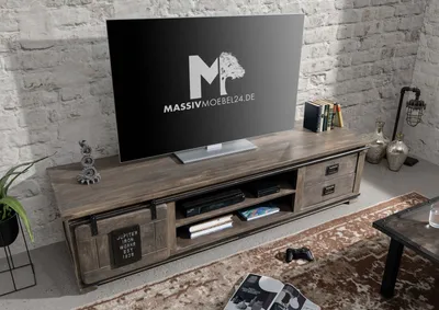 Produktbild von MASSIVMOEBEL24 TV-Board Mango 200x55x50 grau lackiert RAILWAY #236