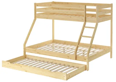 Produktbild von Doppel-Etagenbett 140x200 und 90x200 Erwachsenen-Stockbett Kiefer Zubehör wählbar V-60.19-09-14Rollrost und Gästebettkasten inkl.