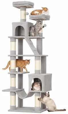 Produktbild von Kratzbaum 204 cm Katzenbaum mit Höhlen Leiter mehrstöckiger Katzenkratzbaum für 1–3 Katzen je bis 6 kg Hellgrau