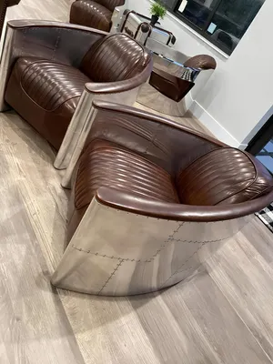 Produktbild von Aviator Sofa Sessel Couch club Lounge Flugzeug Retro Echtleder Vintage Aluminium
