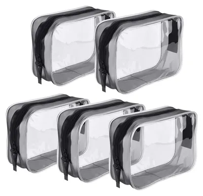 Obrázek produktu pro Sada 5 kusů průhledných kosmetických tašek, PVC toaletních tašek se zipem, cestovní organizér pro koupelnu a dovolenou, rozměry 17x12x6 cm, vodotěsné