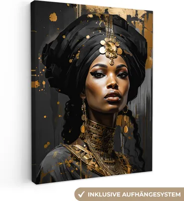 Obrázek produktu pro OneMillionCanvasses® - Plátno - Žena - Zlatá - Černá - - Portrét, nástěnná malba, nástěnné dekorace obrazy obývací pokoj, 90x120cm