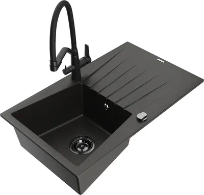 Produktbild von Mexen Cesar 1 Becken-Granitspüle mit Abtropffläche und Mischbatterie Duo, Schwarz/Gold metallisch - 6514-75-671701-70-B