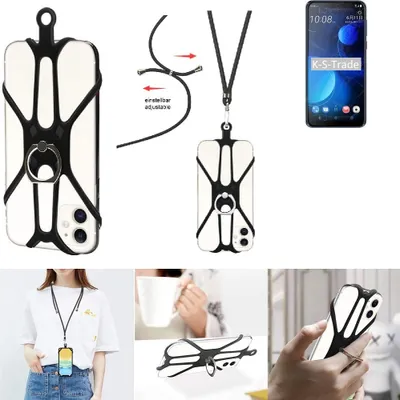 Produktbild von K-S-Trade 3in1 Handykette Handyband Handykordel Halsband Smartphone-Ring Handy-Ring kompatibel mit HTC Desire 19+ Fingerhalterung Handyring
