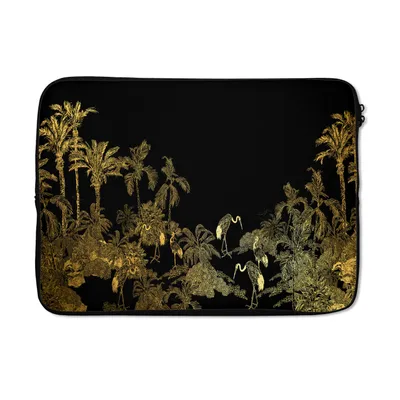 Produktbild von MuchoWow® Laptop Hülle 14 ZollDschungel - Vögel - Gold - Luxus Laptoptasche - Laptoptasche - Stoßsicher - Schutzhaube