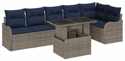 Immagine prodotto di Set da giardino composto da 7 pezzi, colore grigio, realizzato in rattan sintetico
