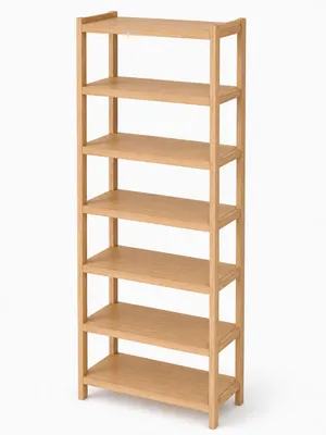 Image de Étagère en bois de hêtre, 7 niveaux, 253x50x38 cm, grande étagère en bois de hêtre, en deux parties, avec étagères pleines