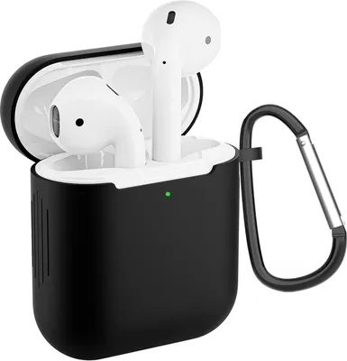 Immagine prodotto di AirPods 1 / 2 Custodia protettiva in silicone con moschettone, custodia morbida al tatto, custodia resistente agli urti, antiscivolo, protezione a 360°,  nero