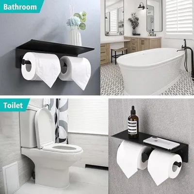 Produktbild von Famanu Toilettenpapierhalter mit Ablage - Selbstklebend, Schwarz