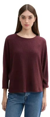Produktbild von TOM TAILOR Denim Damen Basic Longsleeve mit Struktur,32620 - tawny port red mela