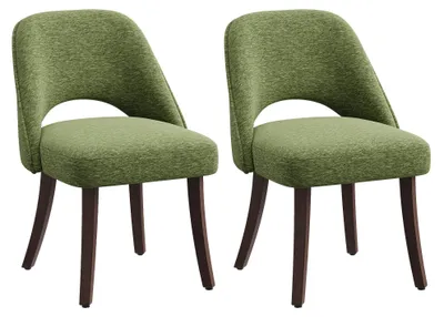 Produktbild von 2er-Set moderne Esszimmerstühle im Mid-Century-Stil mit Massivholzbeinen, gepolsterter Sitzfläche und ergonomisch geschwungener Rückenlehne, Grün