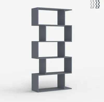 Immagine prodotto di Libreria moderna verticale per soggiorno 5 ripiani in legno Lexis - Grigio