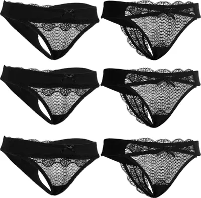 Produktbild von Fabio Farini - 6 Stück Damen String Tanga für Frauen - Höschen Set mit transparenter Spitze Reizwäsche Unterhosen