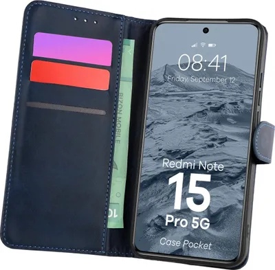 Produktbild von Handyhülle mit Klappe für Xiaomi Redmi Note 15 Pro 5G, Bizon Case Pocket, Dunkelblau
