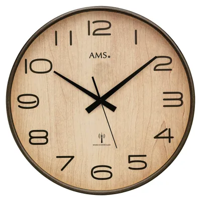 Produktbild von AMS F5523 Funkwanduhr mit anthrazitlackiertem Holzgehäuse