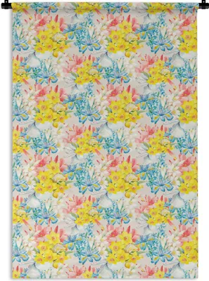 Produktbild von MuchoWow® Wandteppich Wandbehang Blumen - Vintage - Farben 120x180 cm Tapisserie Dekoration Wandtuch - Schlafzimmer - Dekorationen für das Haus