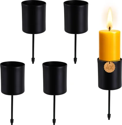Produktbild von Kerzenhalter 4er Set Metall Schwarz Ø 3,3 cm mit Stab