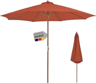 Produktbild von DELUKE® Sonnenschirm aus Holz ANNA Terrakotta | HxB 258x300cm | Sonnenschirm 300 cm Kurbelschirm Standschirm Sonnenschutz Gartenschirm Balkonschirm klassisch