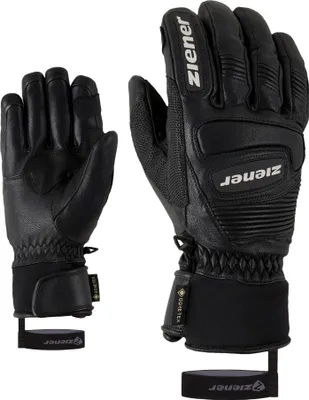 A pair of black ski gloves shown against a white background.
