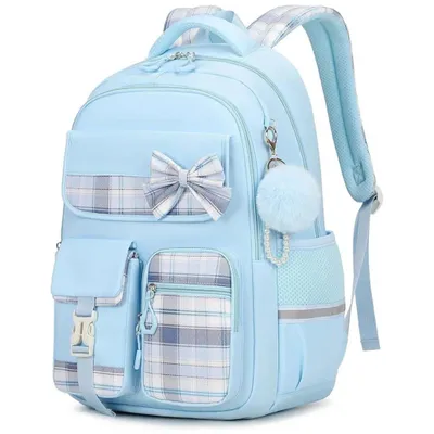 Produktbild von Schulrucksack Mädchen 30x18x45 cm – Wasserabweisend, 15,6" Laptopfach, Trolleyband, Nylon，Geschenk zum Schulanfang – Blau