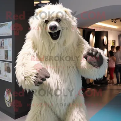Produktbild von Cremefarbener REDBROKOLY Faultier-Bär Maskottchen Kostüm mit Body und Haarspangen