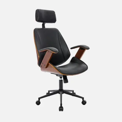 Immagine prodotto di Sedia da ufficio con rotelle, effetto legno curvato e Pelle finta, Nero