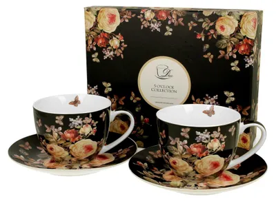 Produktbild von DUO FLORAL 2er-Set Tassen 280 ml WARDA mit Untertassen, New Bone China Porzellan