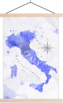 Produktbild von MuchoWow® Textilposter Karten - Aquarell - Italien 120x180 cm mit holzfarbenen Rahmen - Textil-Plakat