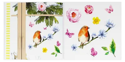 Produktbild von Fenstersticker-Buch Blatt & Blüte – 80 Fensterbilder im Buch, Sammlung von Fensteraufklebern mit Blumen, Blüten und Vögeln für Scheiben, Bürotüren oder Spiegel, dekoratives Geschenk
