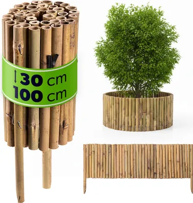 Productafbeelding van KADAX Bamboe rand voor gazon, 100 x 30 cm, flexibele border voor bloembedden, omranding voor bloembedden van bamboestokken, bamboenschutting voor de tuin, decoratieve tuinafsluiting