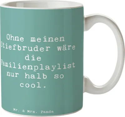 Produktbild von Mr. & Mrs. Panda Tasse Spruch Cooler Stiefbruder - Meeresbrise - Geschenk, Familie, Teetasse, Trinkbecher, Jubiläen, Handarbeit, Einfluss, Stiefgeschwister, Bedruckte