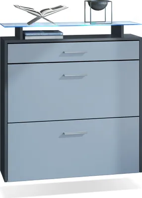 Produktbild von Vladon Schuhschrank Malea, Anthrazit matt/Denim matt inkl. LED - hängender Schuhkipper für 16 Paar Schuhe (89 x 96 x 23 cm)
