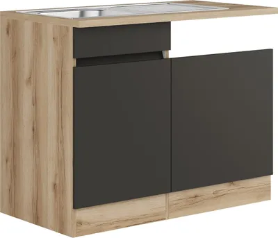 Produktbild von Küchen Spülenschrank Set mit Arbeitsplatte Noah SPGSSET-0+ in anthrazit 110 cm breit mit Edelstahl Einbauspüle