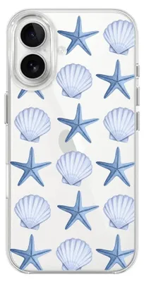 Zdjęcie produktu dla Elastyczne etui do iPhone'a 16, wykonane z przezroczystego silikonu TPU, z motywem niebieskich rozgwiazd