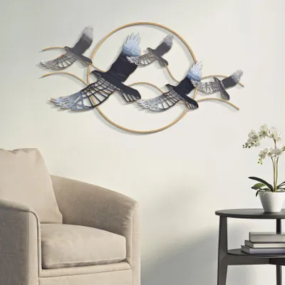 Immagine prodotto di Pannello decorativo a forma di uccelli, in ferro, multicolore, dimensioni 91x7x50 cm, design di Mauro Ferretti