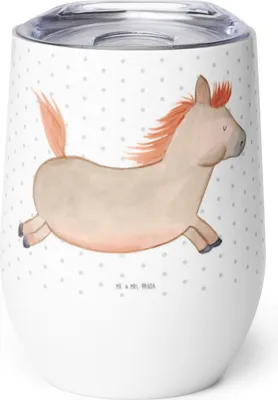 Produktbild von Mr. & Mrs. Panda Thermobecher Pferd Springen - Weiß - Geschenk, Reiten, Isolierbecher, Ausreiten, Bauernhof, Thermo Becher, Pferde, Wein, kaffee tasse, Pony, Pferdestall