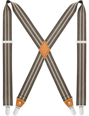 Productafbeelding van Heren- en damesbroekriem, X-vorm, 3,5 cm breed, 4 metalen clips, bruine strepen