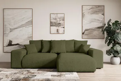 Produktbild von Ecksofa mit Schlaffunktion und Bettkasten ESKAR-L -266x176x72 cm Grün- Corner Sofa Bett Eckcouch Couch L-Form Schlafcouch Ausziehbar Wohnlandschaft Schlafsofa Cauchsofa
