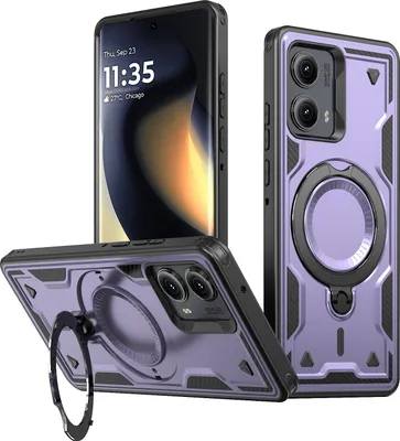 Produktbild von Dual Layer Hülle für Motorola Edge 2024 5G Metall Ring Ständer Magnetisch Stoßfest Militär Handyhülle Lila