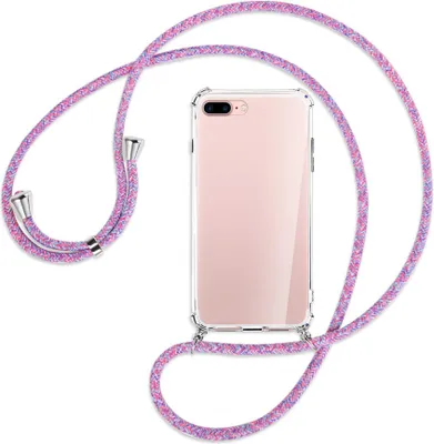 Produktbild von Handykette Backcover-Schutzhülle mit Band (Metall silberfarben) für Apple iPhone 7 Plus / 8 Plus - lila/rosa/blau