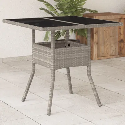Produktbild von CLORIS Gartentisch mit Glasplatte Hellgrau 80x80x75 cm Poly Rattan 368131