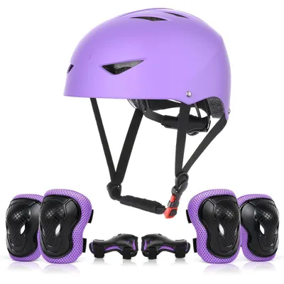 Productafbeelding van Kinderschaatsh helm met beschermset, paars, hoofdomtrek 54-58 cm
