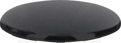 A black overflow cap for a sink.