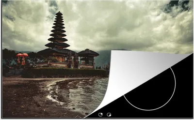 Produktbild von KitchenYeah© Herdabdeckplatte Pura Ulun Danu Bratan Tempel in Bali am Rande des Sees , 81x52cm, Küche Deko, Glaskeramikkochfeld Herdabdeckung, Abdeckplatte fùr Kochfeld