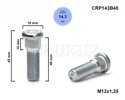 Produktbild von Radbolzen Satz M12x1.25 Gewinde 40mm Gewindelänge 45mm Gesamtlänge 18mm Bolzenkopf
