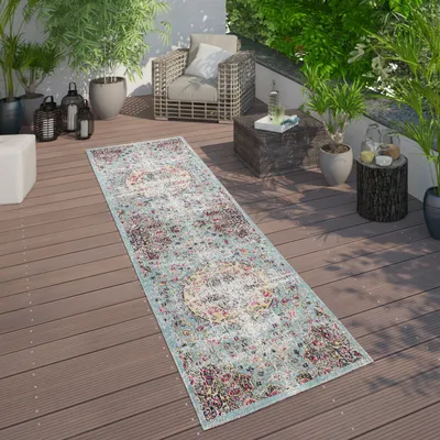 Produktbild von In- & Outdoor Teppich Modern Orient Print Terrassen Teppich  Türkis Grösse 80x150 cm